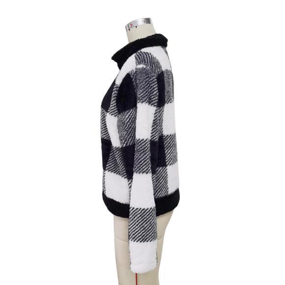 Women's Zipper Collared Plaid Jacket - Picture 7 of 8